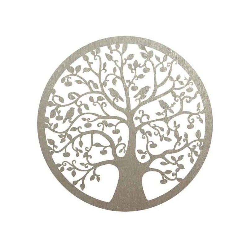 Fából készült festmény egy fáról és madarakról...