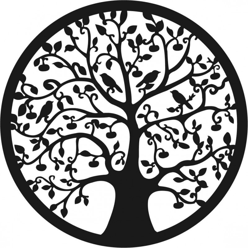 Fából készült festmény egy fáról és madarakról...