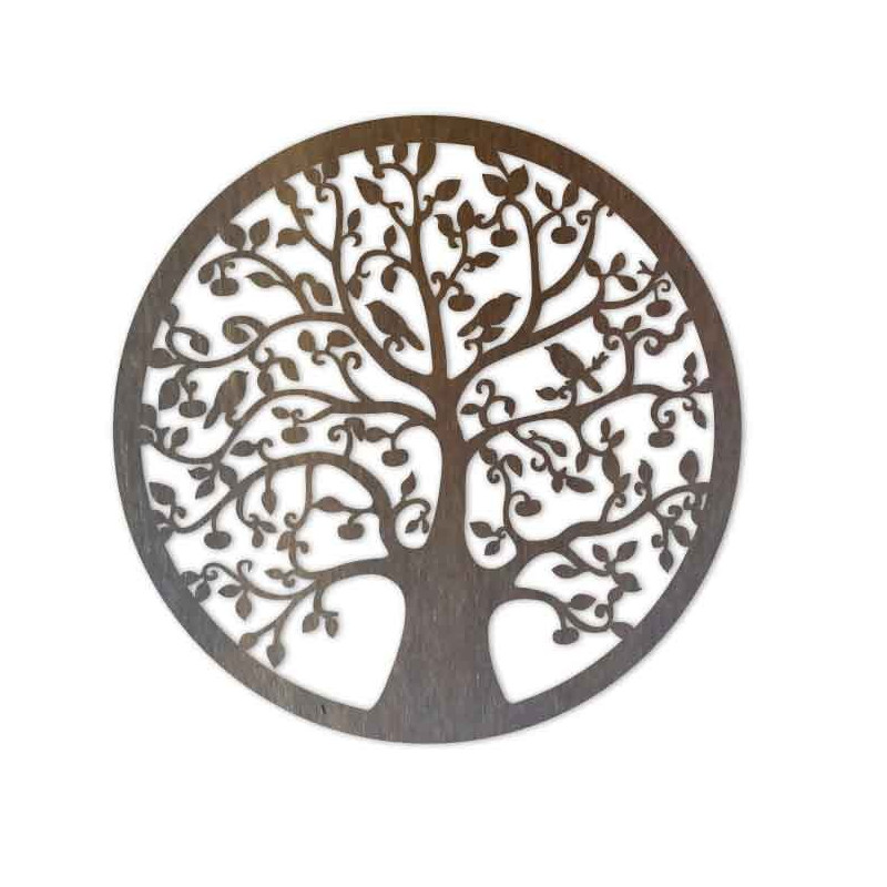 Fából készült festmény egy fáról és madarakról...