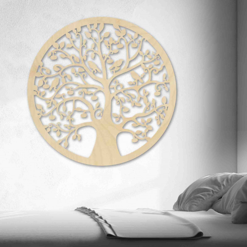 Fából készült festmény egy fáról és madarakról...