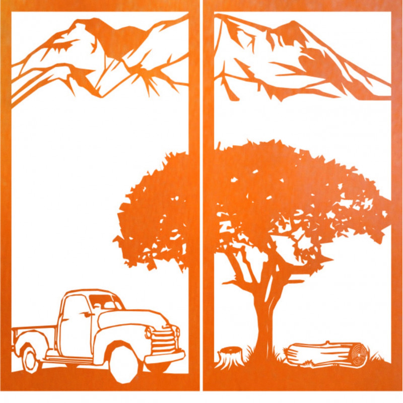 Faragott kétrészes falfestmény természettel -...