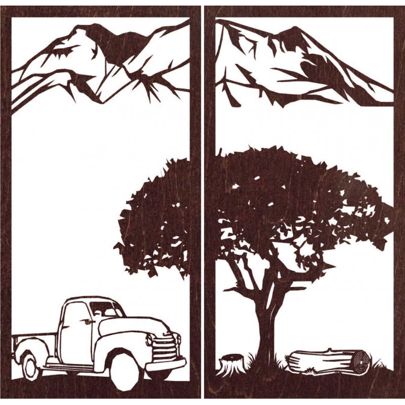 Faragott kétrészes falfestmény természettel -...