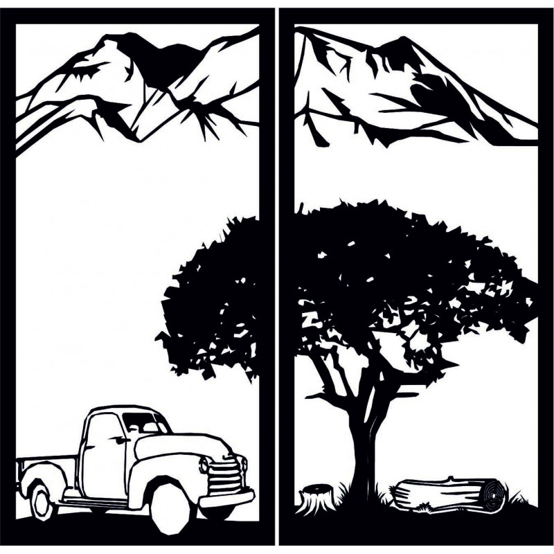 Faragott kétrészes falfestmény természettel -...