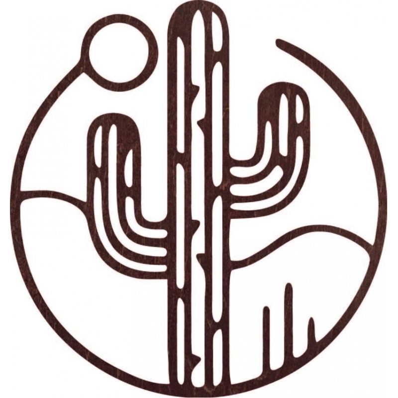 Fából készült fali kép egy kaktuszról a nappal...