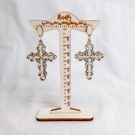 Fából készült természetes lógó fülbevaló CROSS - MONATY | SENTOP