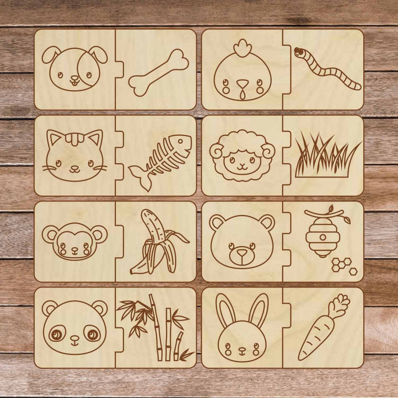 Gyermek fa kirakós játék - Állatok és ételek -...