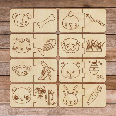 Gyermek fa kirakós játék - Állatok és ételek - 16 db | SENTOP H007