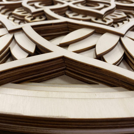 Nagyméretű 3D-s fa falfestmény I. Kommunikáció mandala Nagyméretű 3D-s fa falfestmény I. Kommunikáció mandala