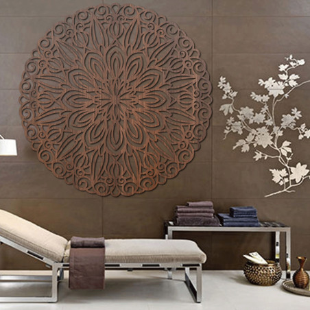 Faragott fa mandala a falon, az idő virága - ORIN