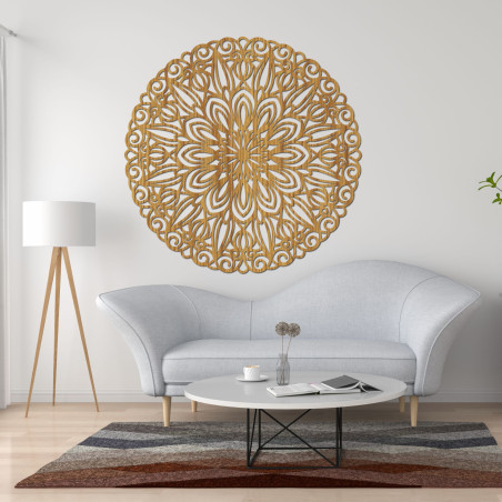 Faragott fa mandala a falon, az idő virága - ORIN