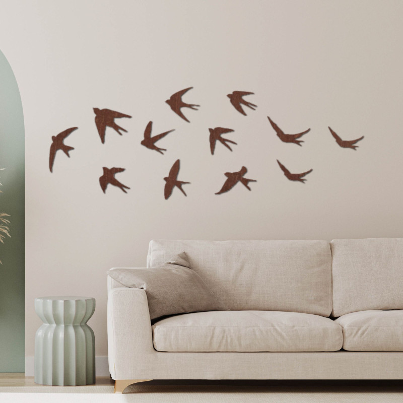 Fából készült fali dekoráció repülő madarak - FLOCK