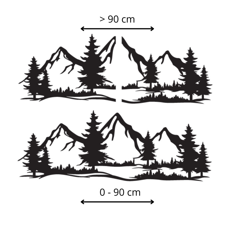 Egy hegyeket és erdőket ábrázoló, fából készült falfestmény a vad természet hangulatát varázsolja otthonába.