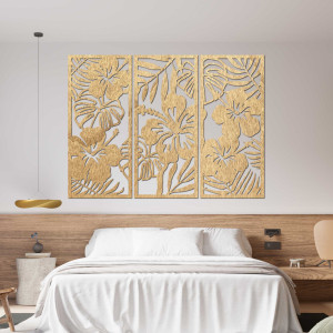 3 darabos fa festmény Ibishtek virággal - DROBERE 2