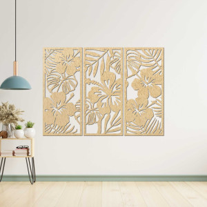 3 darabos fa festmény Ibishtek virággal - DROBERE 2