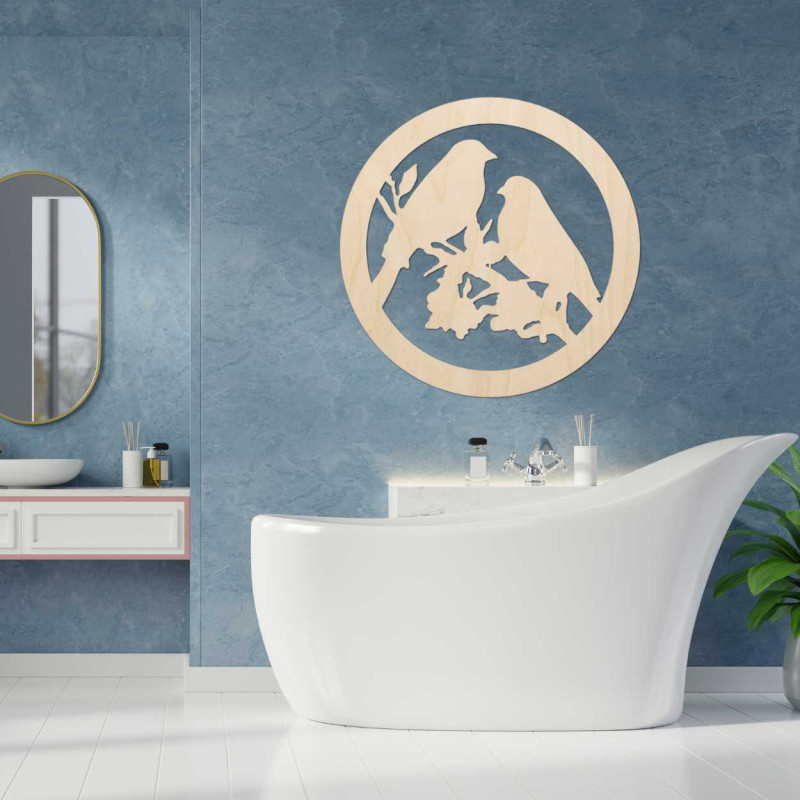 Fából készült falfestmény madarak egy ágon