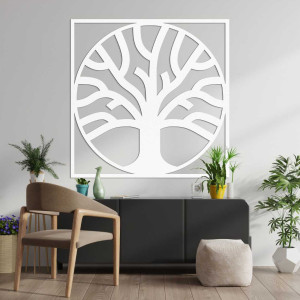 Fából faragott, dekoratív életfa modern keretben. 2