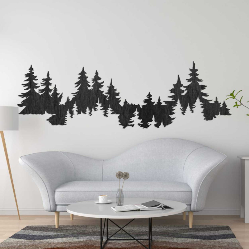 Modern tér, természetes fa dekorációval, fák formájában.