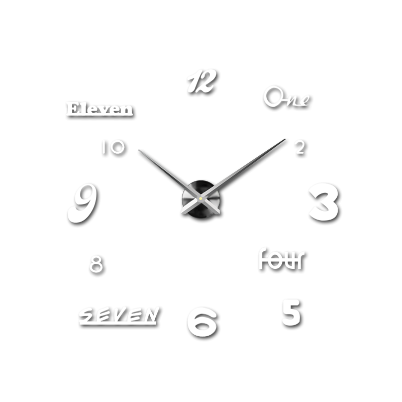 Dizájner falióra számok és szavak kreatív elrendezésével.