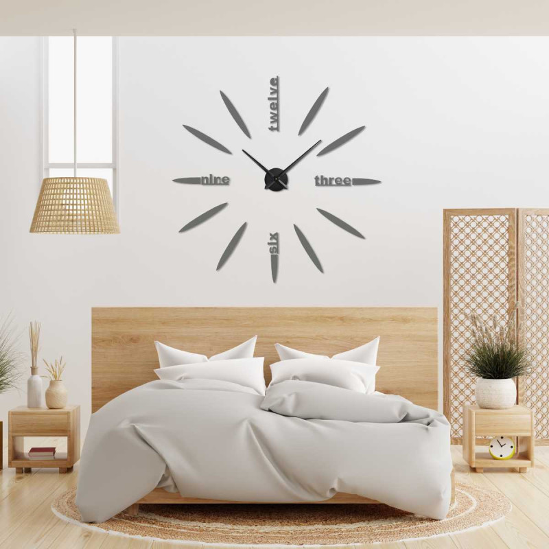 3D-s óra részlete modern számlappal, ovális elemekkel és olvasható szófeliratokkal.