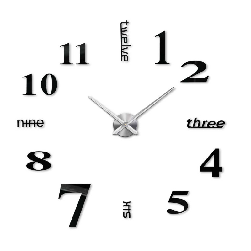 Öntapadós óra jellegzetes mutatókkal és szokatlan számírással.