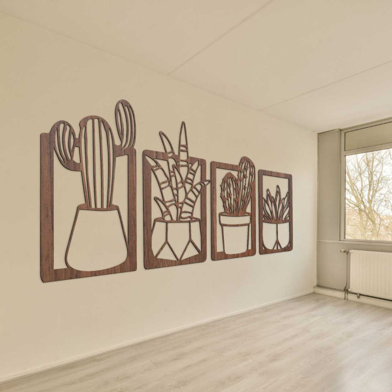 Rusztikus fa dekoráció finom szobanövény motívumokkal