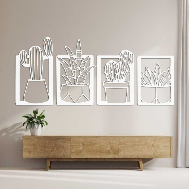 Stílusos természetes fa festmény pozsgások és kaktuszok mintájával