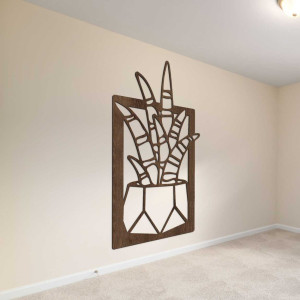 Fából készült faldekoráció négy pozsgás és cserepes kaktusz motívummal