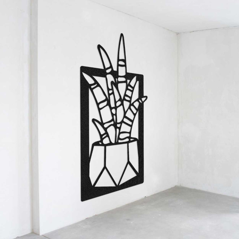 Fa faldekoráció természetes növények és virágcserepek motívumával