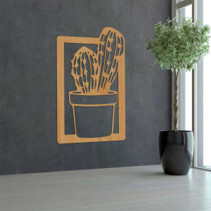Faragott fa kép kaktusz motívummal, nappaliba vagy konyhába illő.