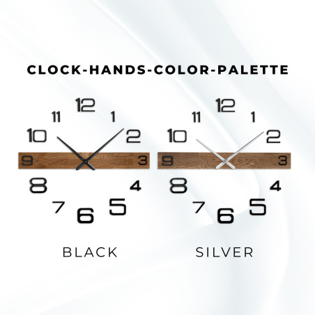 Dizájner fa falióra sötét mutatókkal és különálló, nagy számokkal.