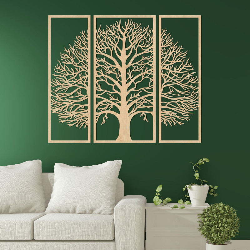 Fa faldekoráció Életfa: 3 darabos fa faldekoráció