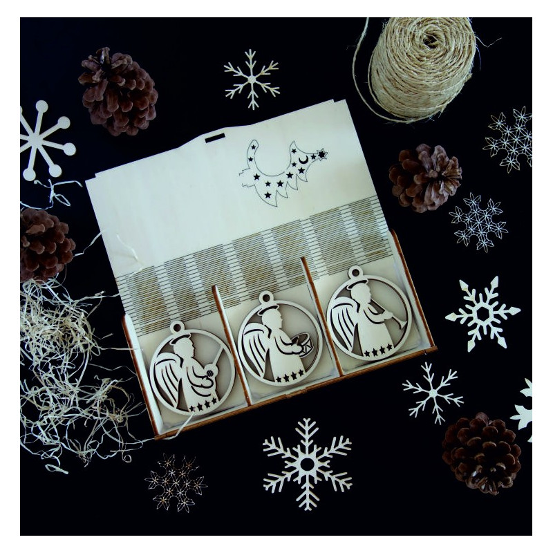 Vintage fából készült karácsonyi díszek, A készlet 18 darabot tartalmaz