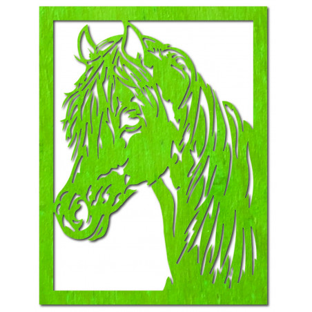 Faragott rétegelt lemezből készült falfestmény, lófej