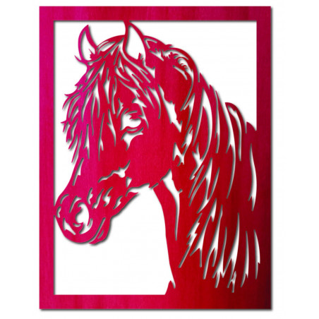 Faragott rétegelt lemezből készült falfestmény, lófej