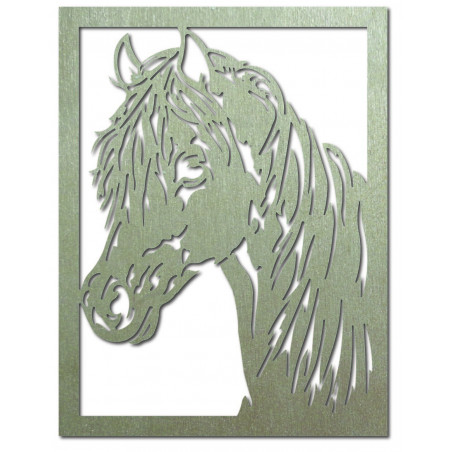 Faragott rétegelt lemezből készült falfestmény, lófej