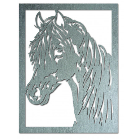 Faragott rétegelt lemezből készült falfestmény, lófej