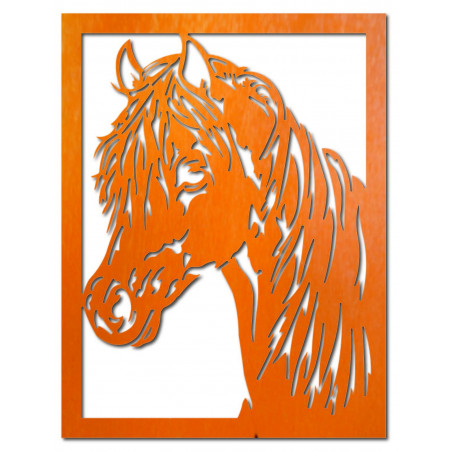 Faragott rétegelt lemezből készült falfestmény, lófej