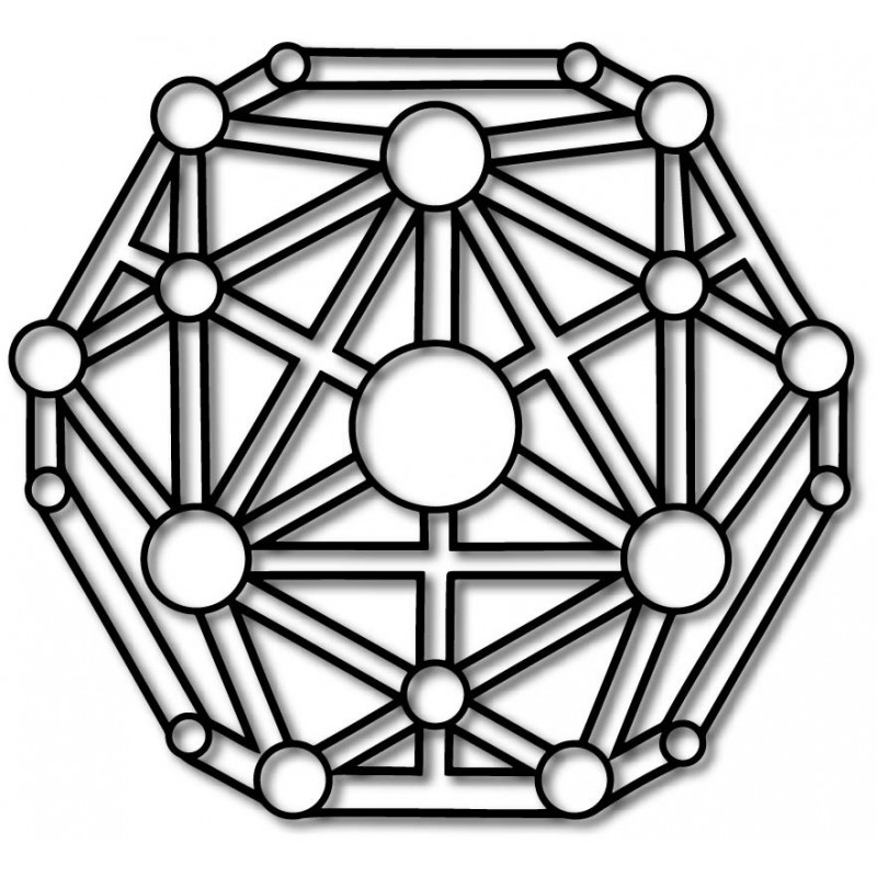 Geometriai kép a falon falemezből faragott